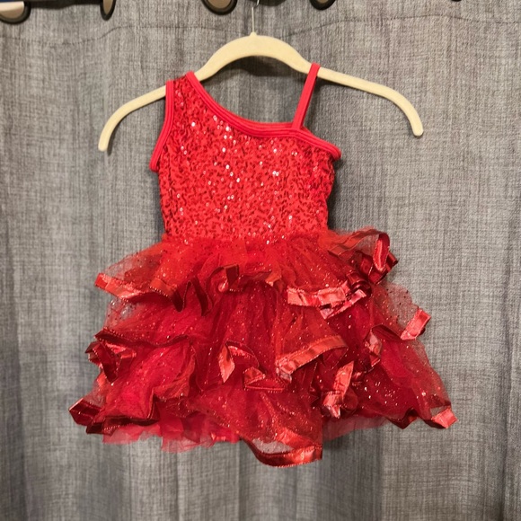 Weissman’s adorable red sequin with tuelle attached skirt. Child Small - Picture 2 of 9